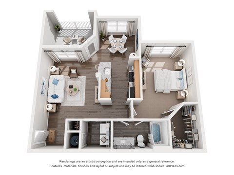 Floor plan for 1 bed, 1 bath, 818 sqft